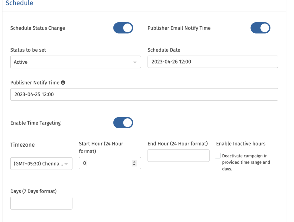 Disable campaigns during inactive time by inactive time setting in time targeting