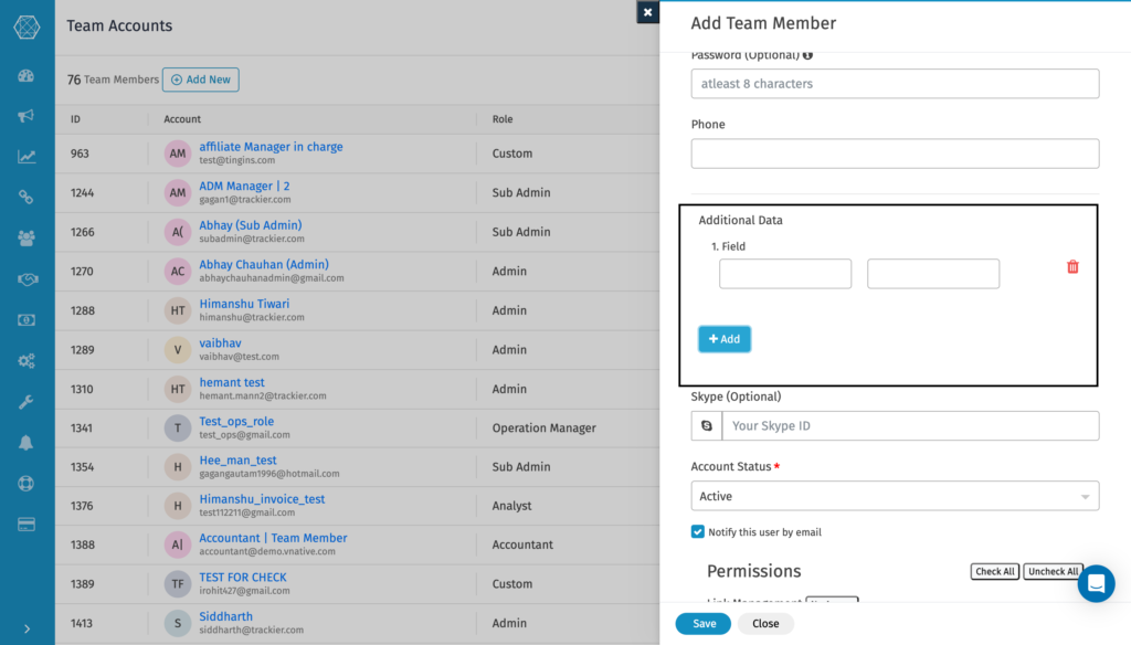 now add custom fields while adding team member
