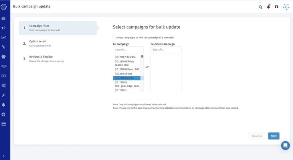 bulk update campaigns in trackier performance marketing software